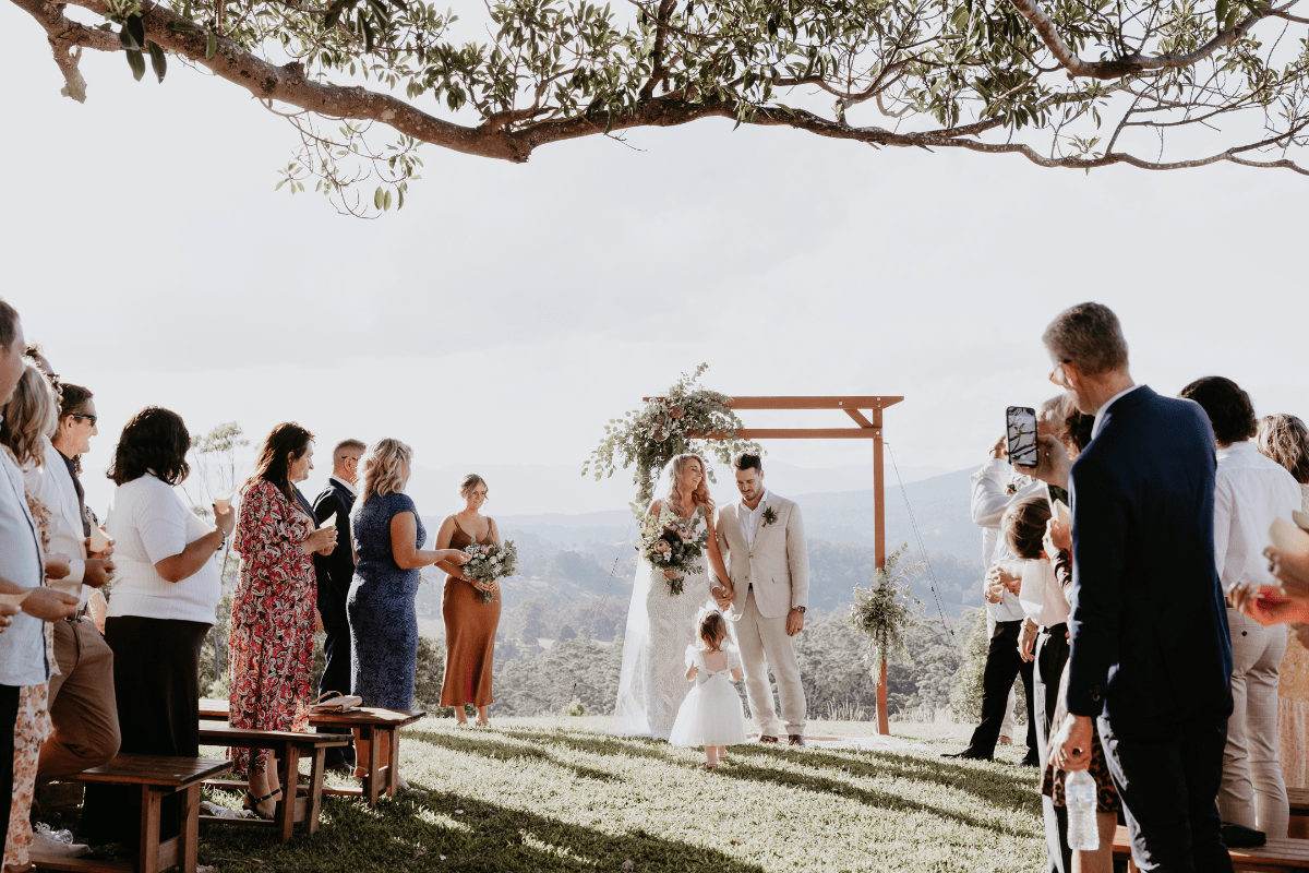 Wedding ceremony with views of the mountains